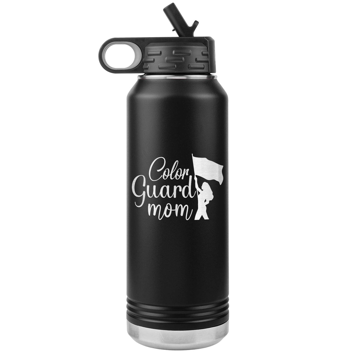 Personalized Color Guard Water Bottle, Engraved Stainless Steel Cheer Water Bottle with Straw, Custom Etched Sports Bottle for Cheerleaders