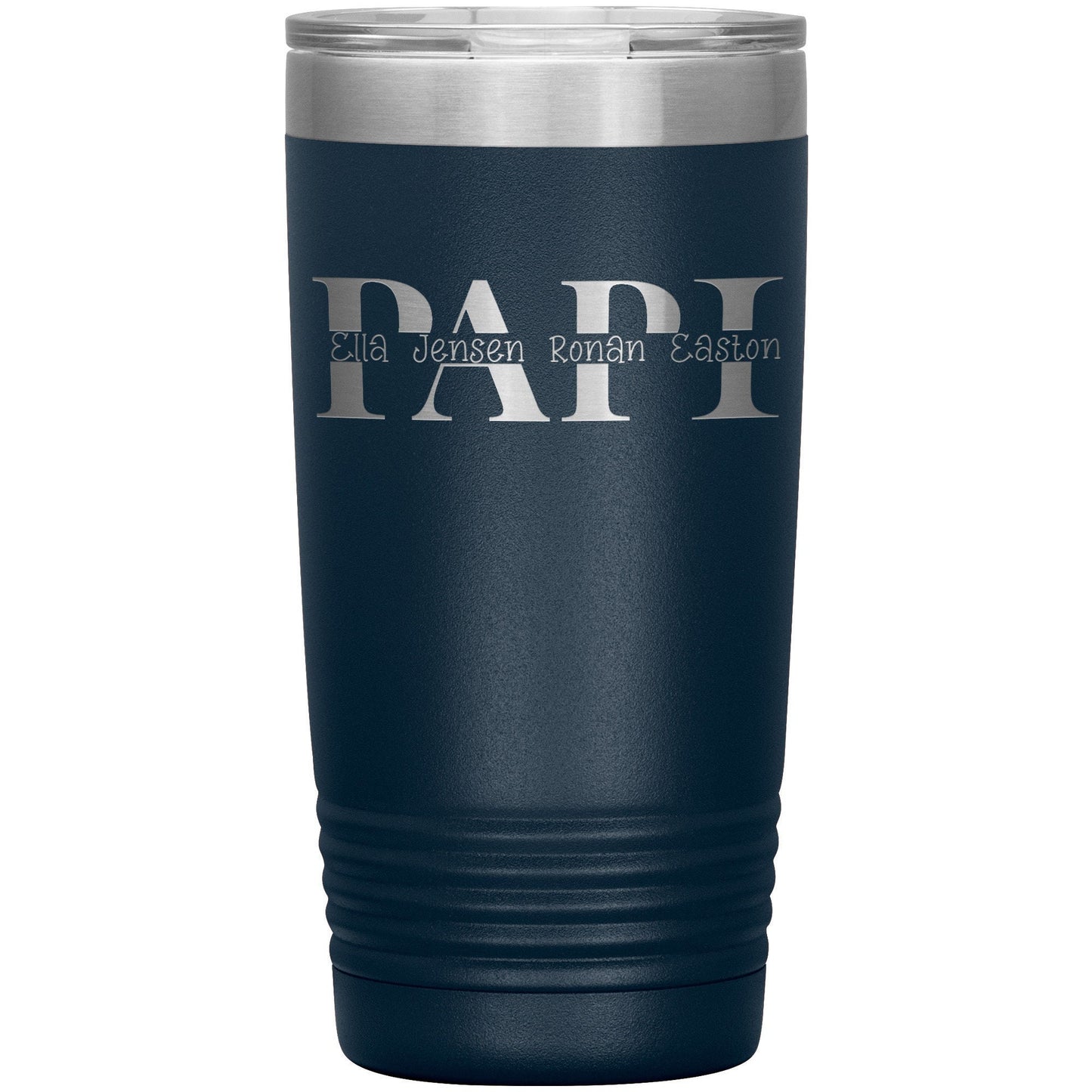 Personalized Papi Travel Tumbler | Laser Engraved Grandpa Gift | Insulated Stainless Steel Water Bottle with Names, Flip Lid, Straw, 20oz