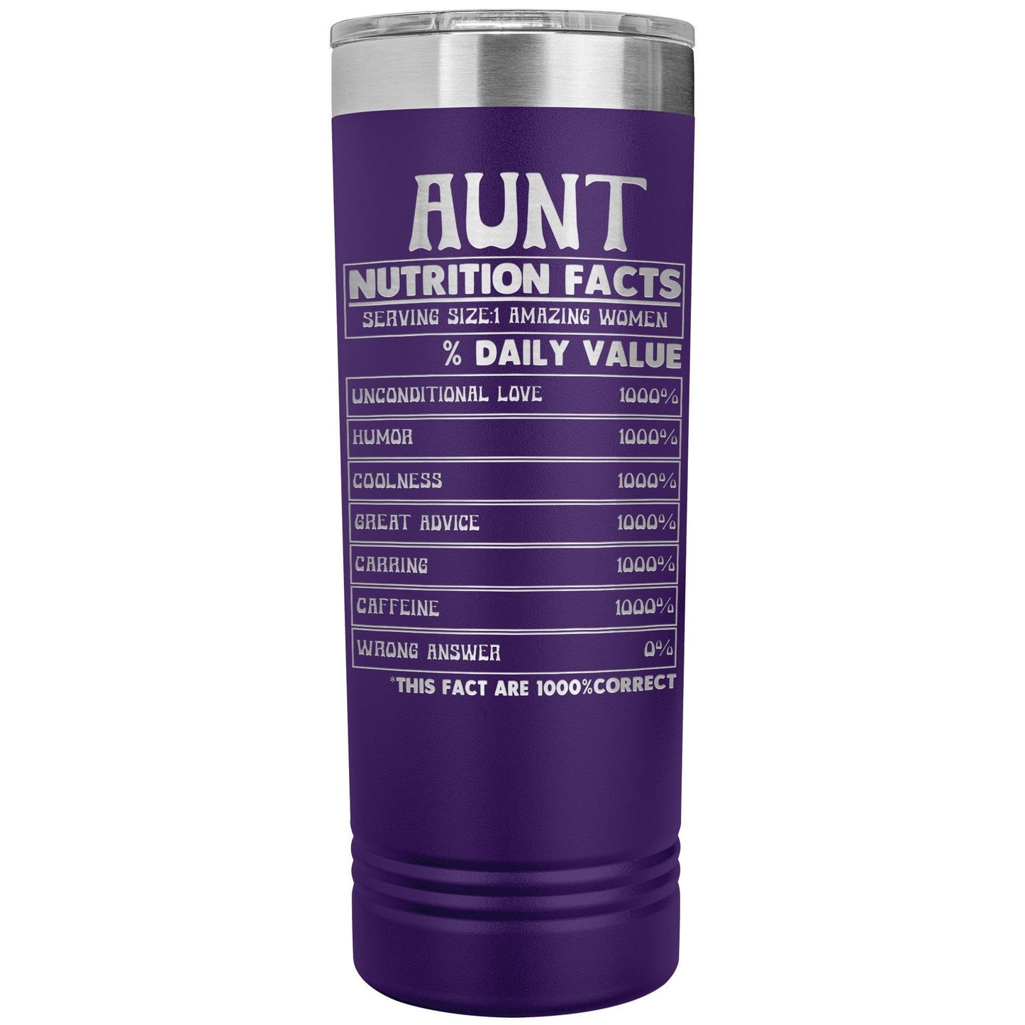 Custom Aunt Nutrition Facts Tumbler: Laser Etched Stainless Steel Water Bottle