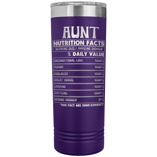 Custom Aunt Nutrition Facts Tumbler: Laser Etched Stainless Steel Water Bottle
