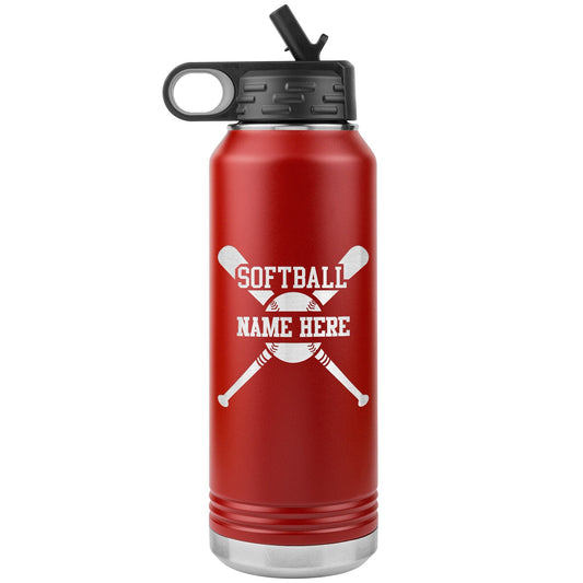 Custom Softball Player Water Bottle: Laser Etched Insulated Tumbler