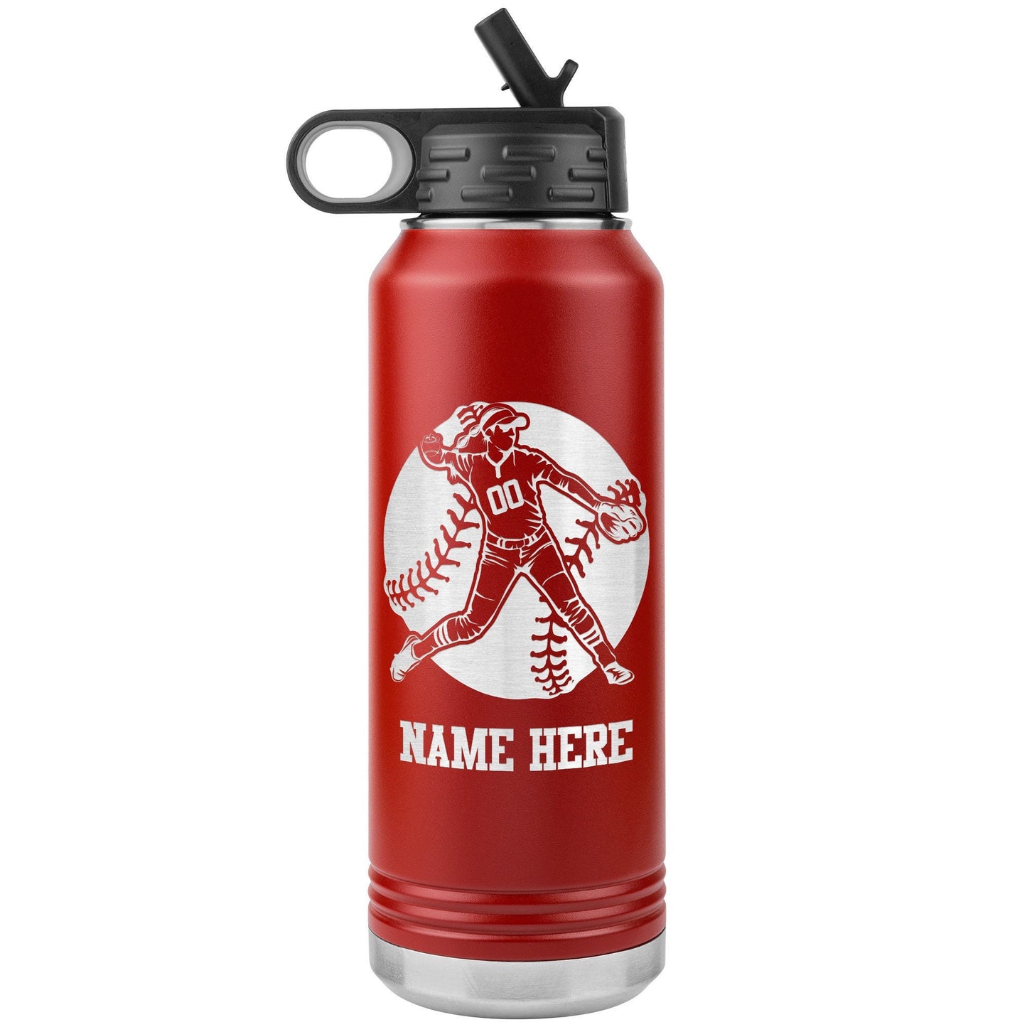 Custom Baseball Player Water Bottle: Laser Etched Insulated Tumbler
