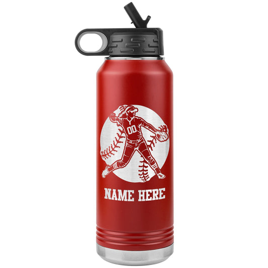 Custom Baseball Player Water Bottle: Laser Etched Insulated Tumbler