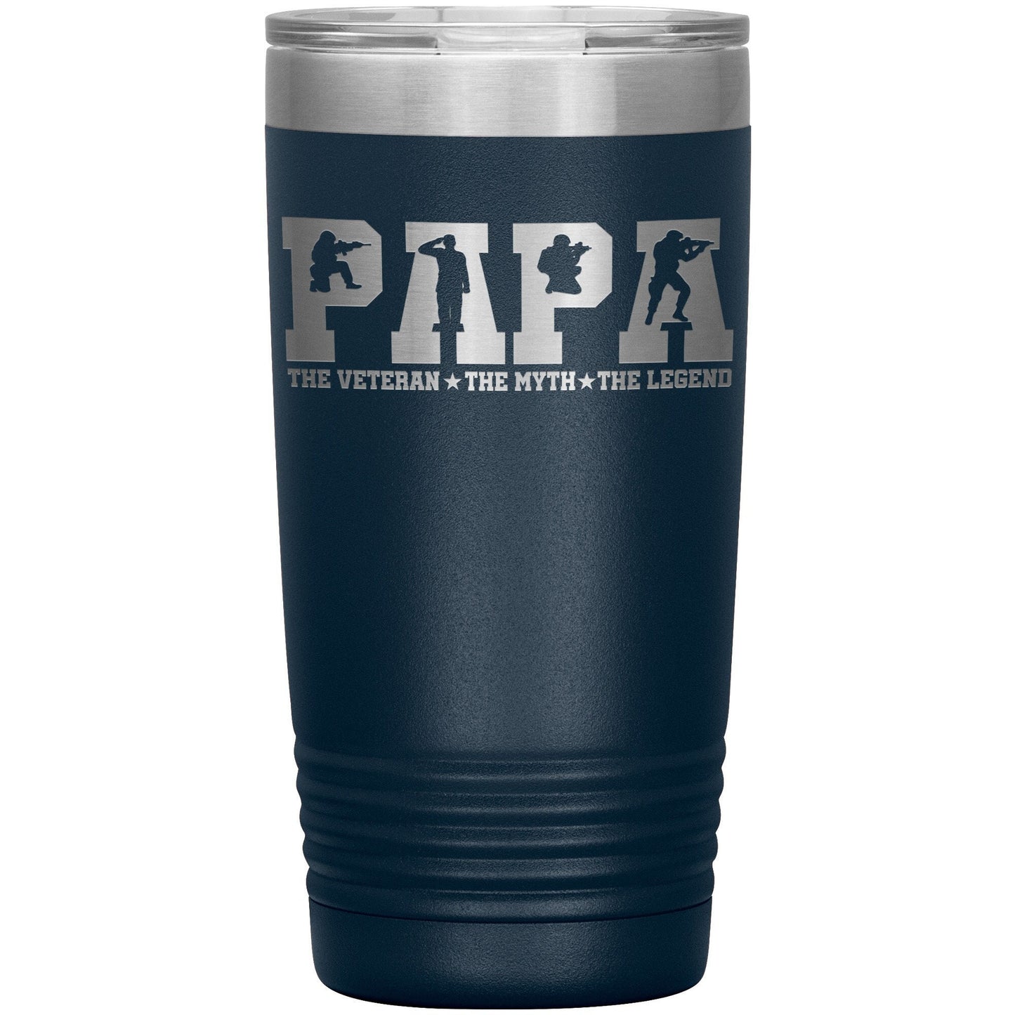 Papa The Veteran The Myth The Legend Coffee Mug, Father's Day Gift for Grandpa, Grandpa Coffee Tumbler, Laser Etched Grandpa Insulated Mug