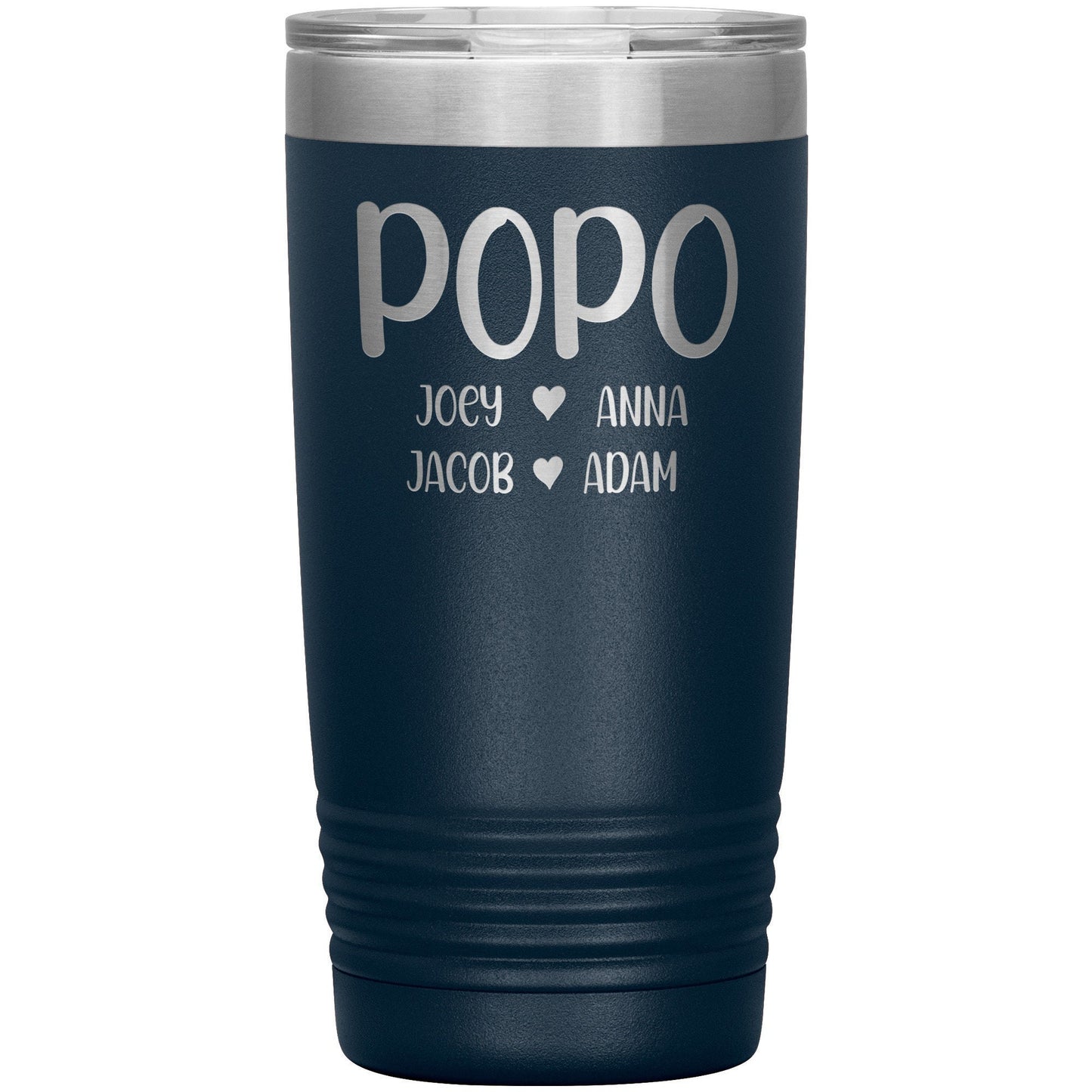 Popo With Grandkids Names Travel Tumbler, Father's Day Gift for Grandpa, Grandpa Coffee Tumbler, Laser Etched Grandpa Insulated Tumbler Gift