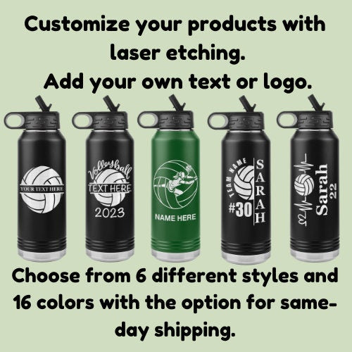Custom volleyball Player With Name Water Bottle/Volleyball Team Gift/Volleyball Coach Water Bottle Gift/Laser Etched Gift With Name