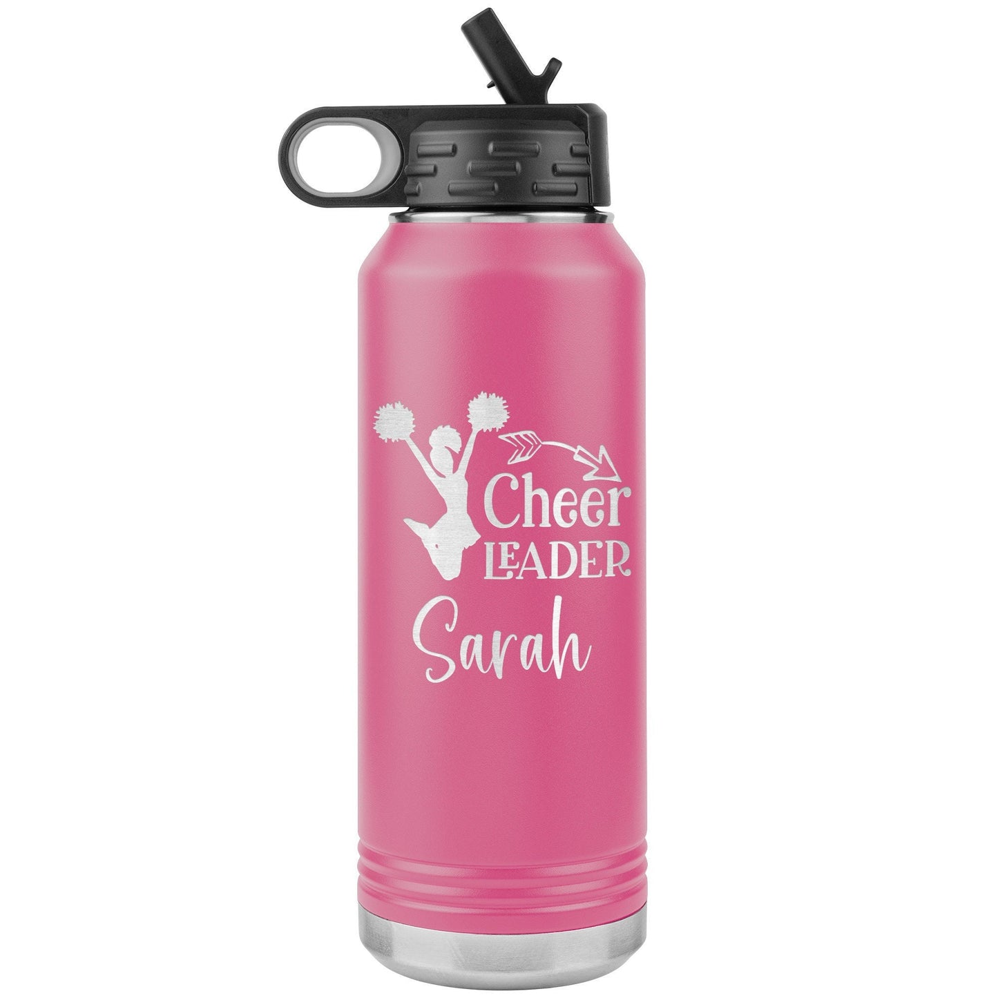 Personalized Cheerleader Water Bottle, Engraved Stainless Steel Cheer Water Bottle with Straw, Custom Etched Sports Bottle for Cheerleaders