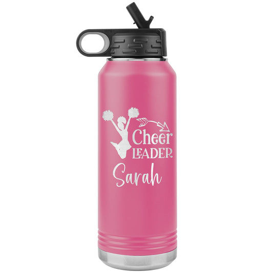 Personalized Cheerleader Water Bottle, Engraved Stainless Steel Cheer Water Bottle with Straw, Custom Etched Sports Bottle for Cheerleaders