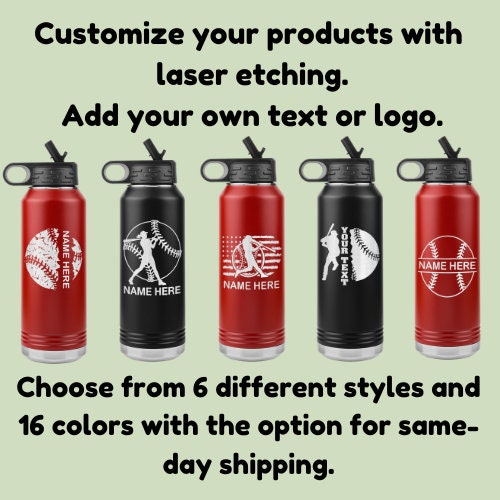 Custom Softball Player Water Bottle: Laser Etched Insulated Tumbler
