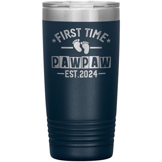 First Time PawPaw Ever Travel Tumbler, Father's Day Gift for Grandpa, Grandpa To Be Coffee Tumbler, Laser Etched Grandpa Insulated Tumbler