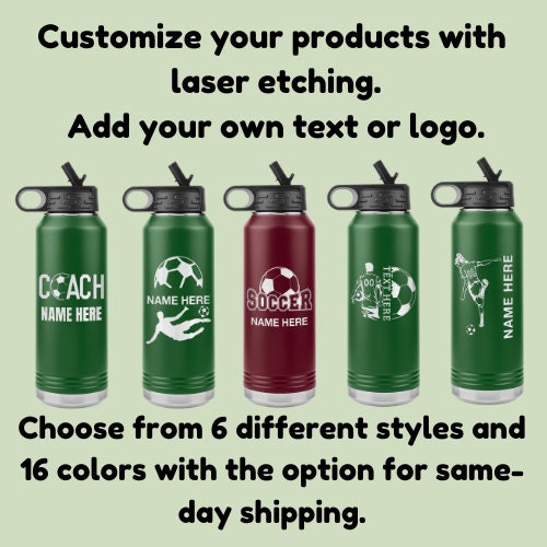 Custom Soccer Coach Water Bottle: Laser Etched Insulated Tumbler
