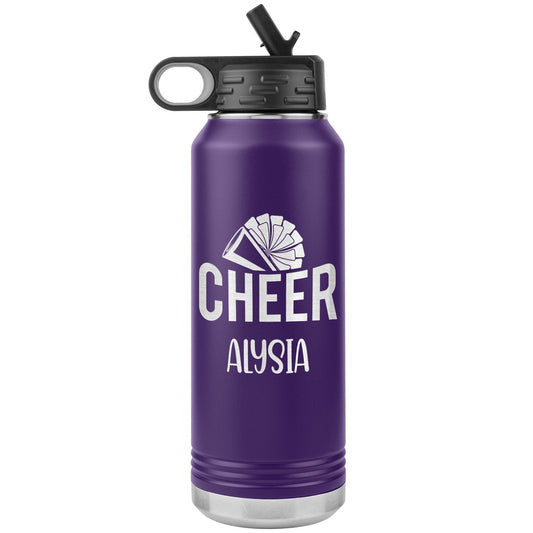 Personalized Cheerleader Water Bottle, Engraved Stainless Steel Cheer Water Bottle with Straw, Custom Etched Sports Bottle for Cheerleaders