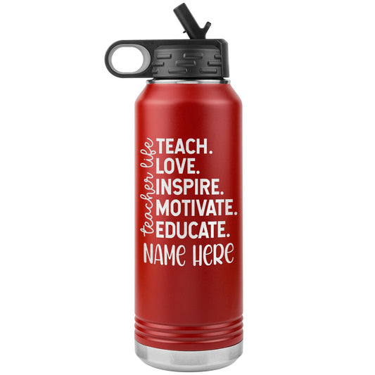 Personalized Teacher Water Bottle: Engraved Stainless Steel Tumbler