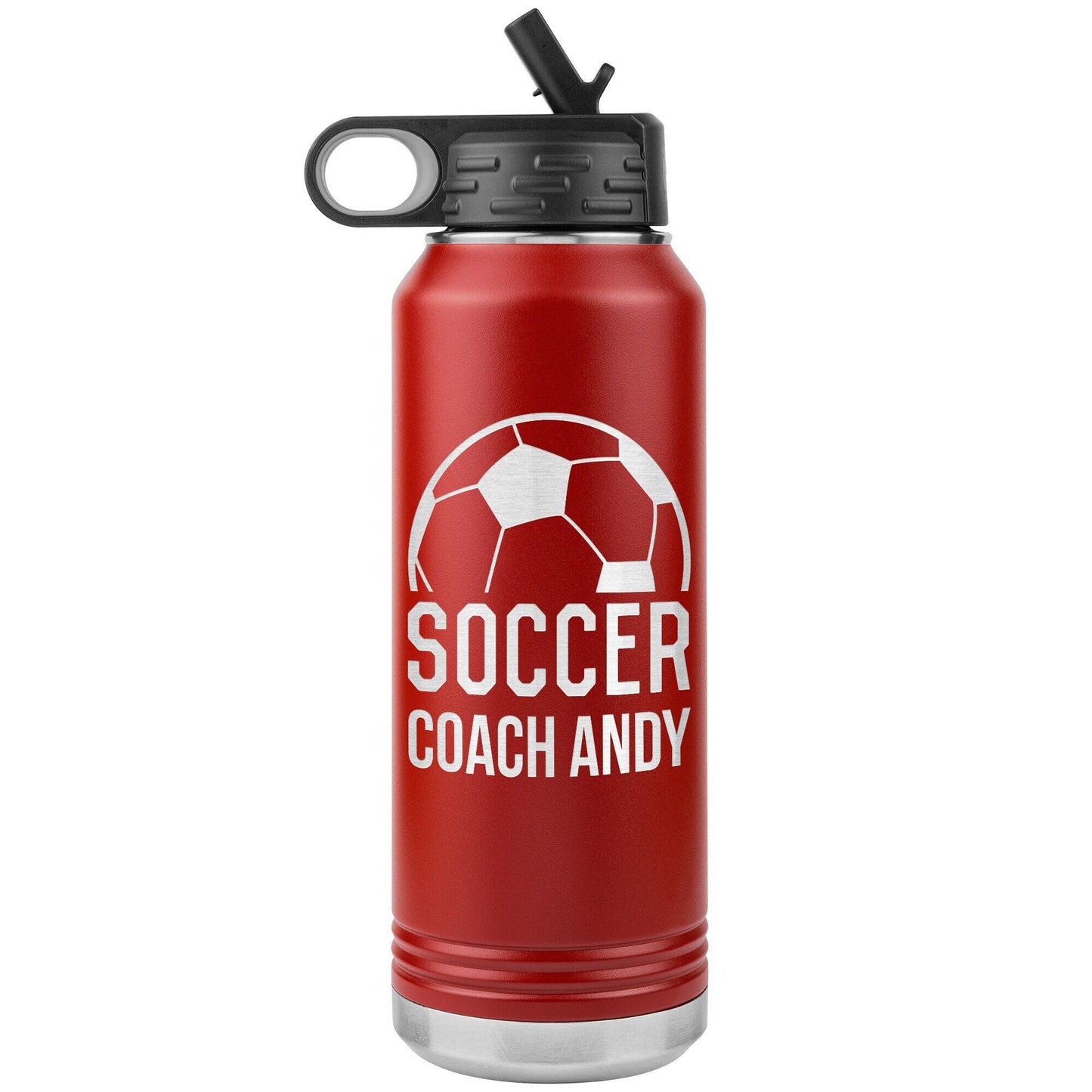 Custom Soccer Coach Water Bottle: Laser Etched Insulated Tumbler