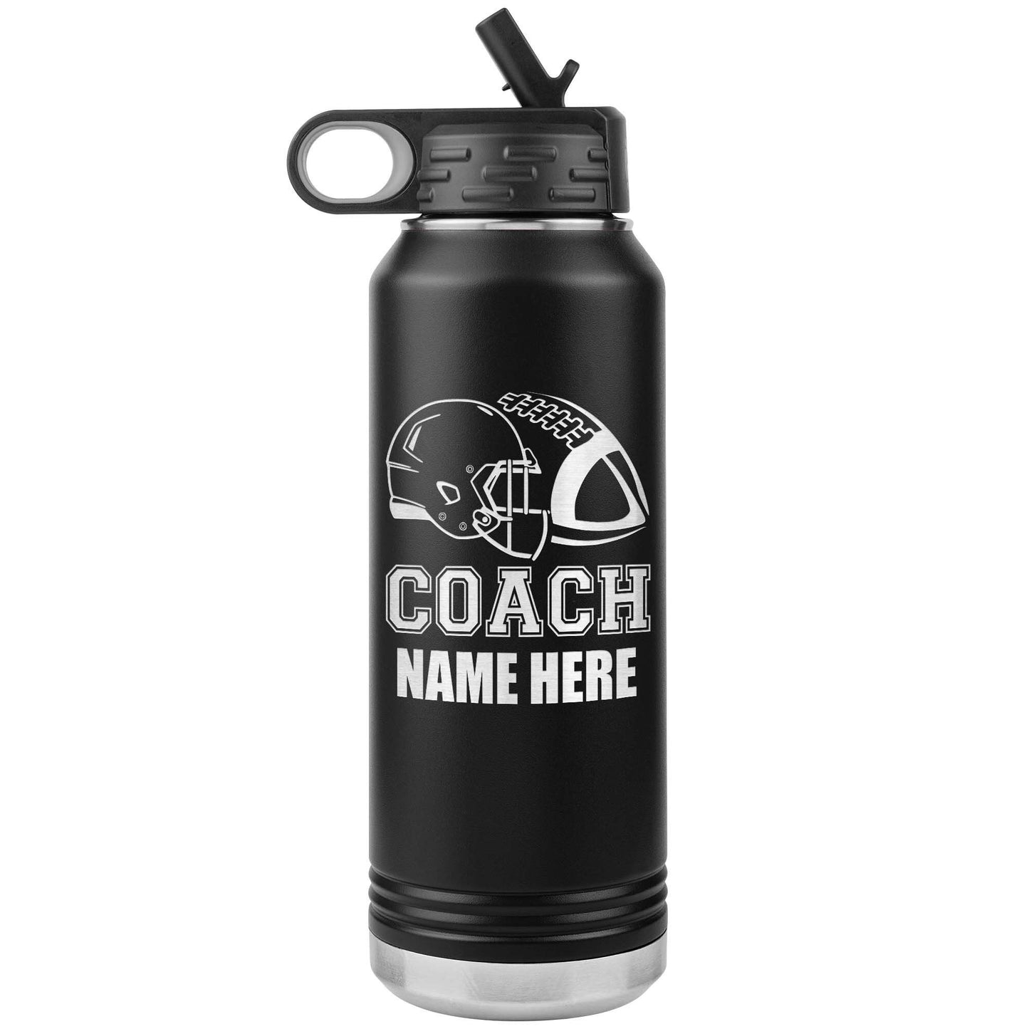 Custom Football Water Bottle | Laser Etched  Stainless Steel Tumbler | Gift for Coaches & Players | Personalized Insulated Travel Mug