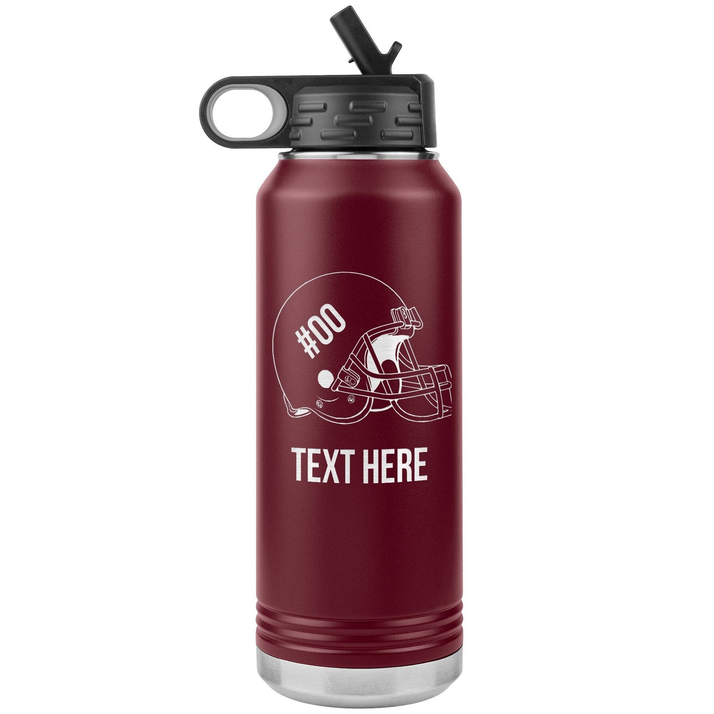 Custom Football Player Insulated Water Bottle | Laser Engraved Gift for Coaches, Team, Fans | 32oz Stainless Steel Tumbler
