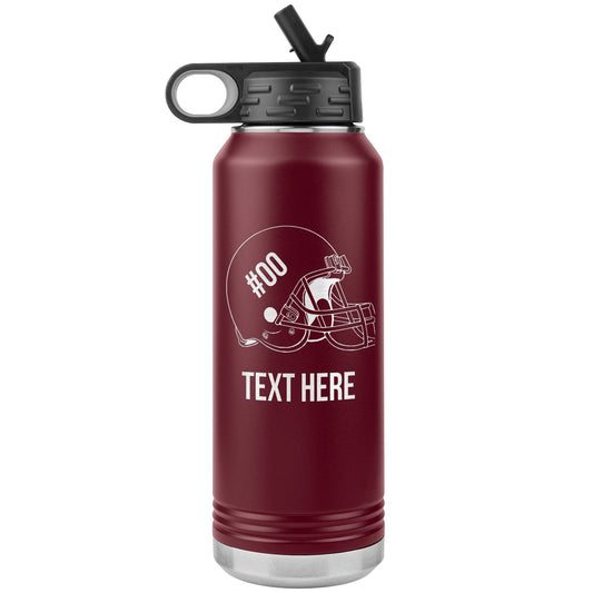 Custom Football Player Insulated Water Bottle | Laser Engraved Gift for Coaches, Team, Fans | 32oz Stainless Steel Tumbler