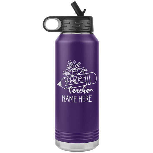 Personalized Teacher Water Bottle: Engraved Stainless Steel Travel Mug