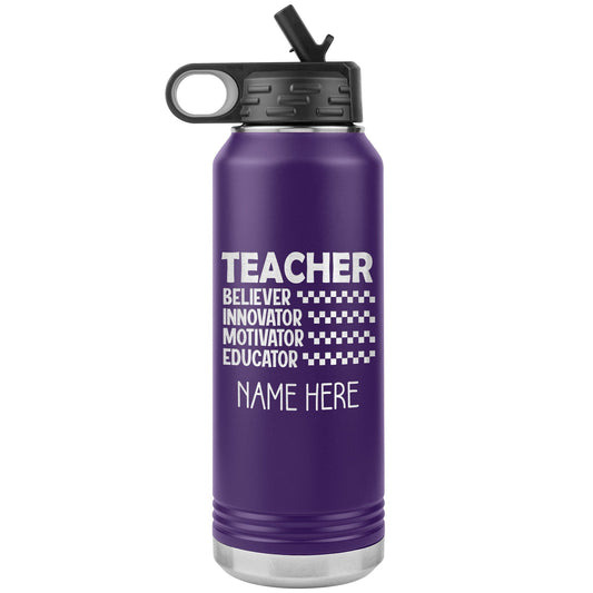 Personalized Teacher Water Bottle: Engraved Stainless Steel Tumbler