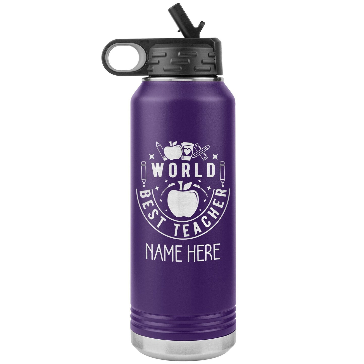 Personalized Teacher Water Bottle: Engraved Stainless Steel Travel Mug