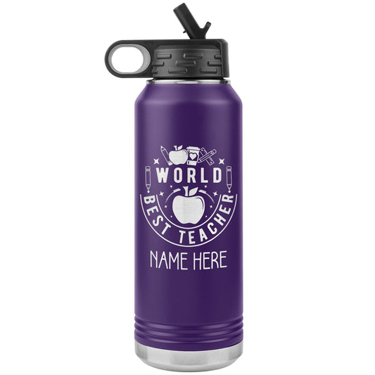 Personalized Teacher Water Bottle: Engraved Stainless Steel Travel Mug