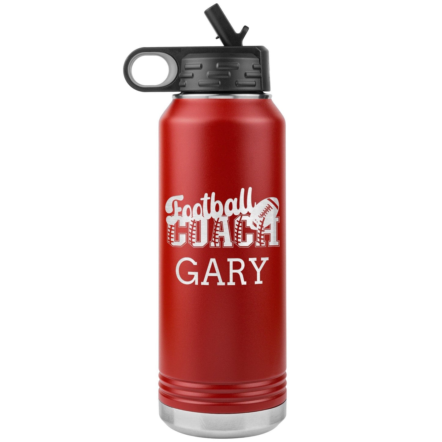 Personalized Football Coach Water Bottle | 32oz Stainless Steel Insulated Tumbler | Custom Name Gift for Coaches | Engraved Gift for Him
