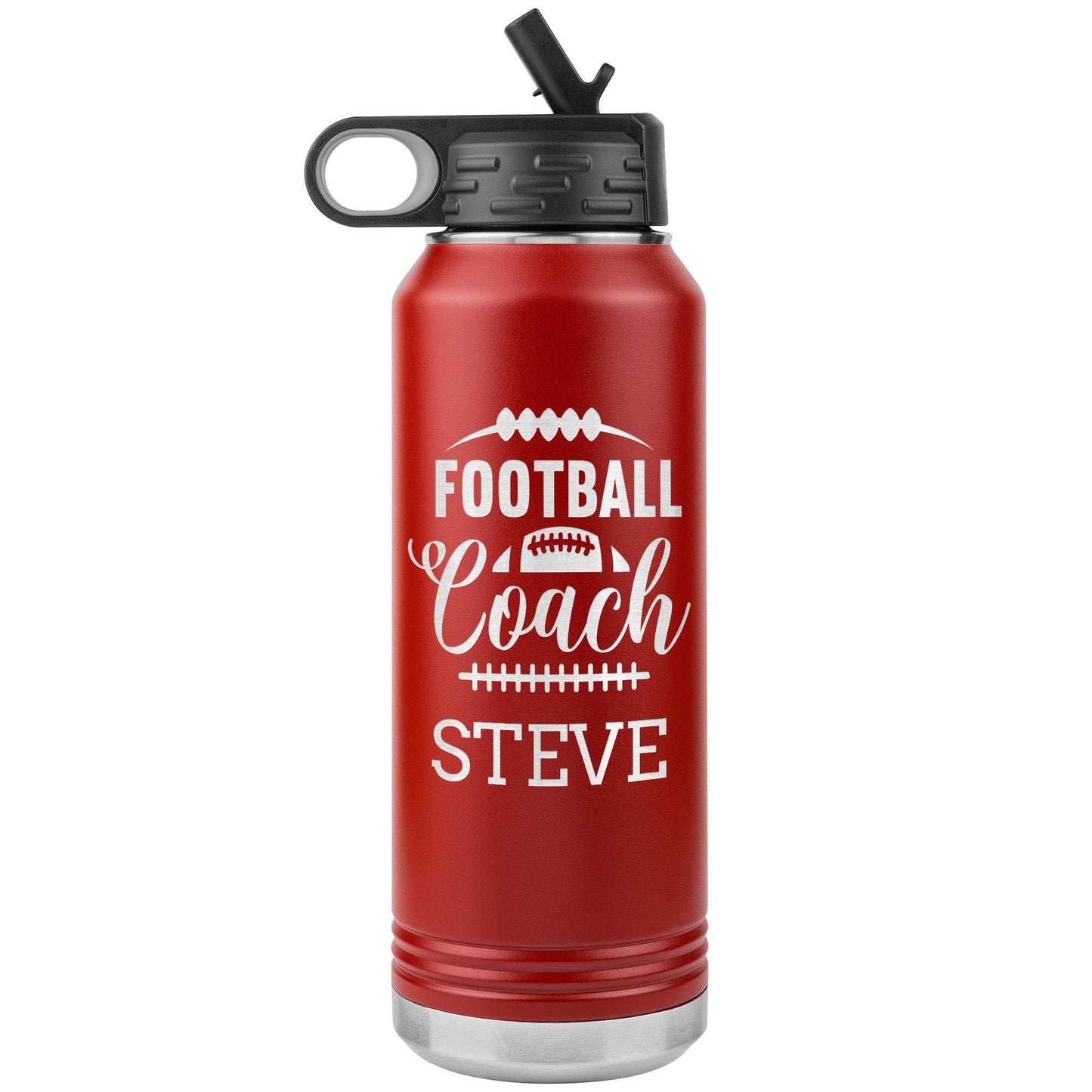 Personalized Football Coach Water Bottle | 32oz Stainless Steel Insulated Tumbler | Custom Name Gift for Coaches | Engraved Gift for Him