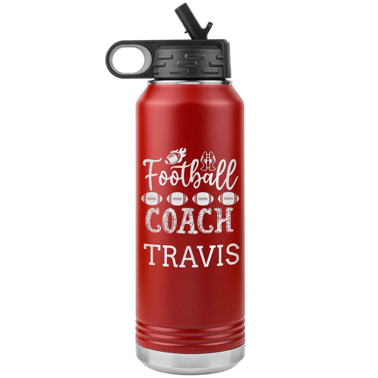 Personalized Football Coach Water Bottle | 32oz Stainless Steel Insulated Tumbler | Custom Name Gift for Coaches | Engraved Gift for Him