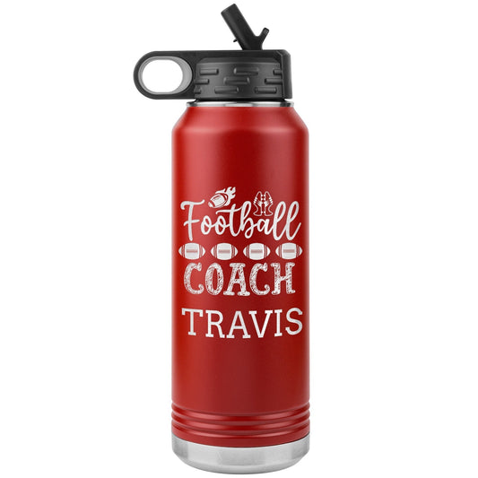 Personalized Football Coach Water Bottle | 32oz Stainless Steel Insulated Tumbler | Custom Name Gift for Coaches | Engraved Gift for Him