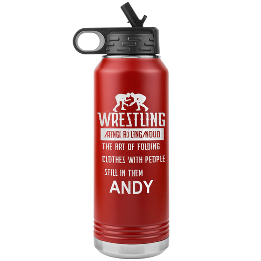 Custom Wrestling Water Bottle: Laser Etched Insulated Tumbler, Coach Gift