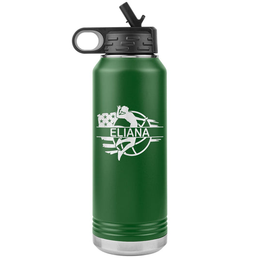 Custom Volleyball USA Flag Water Bottle 32oz Stainless Steel Tumbler Laser Engraved Gift for Athletes, Coaches, Team Sports