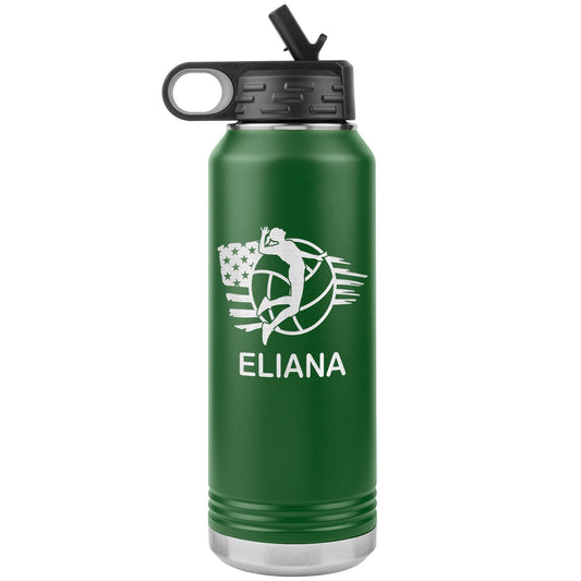 Custom Volleyball USA Flag Water Bottle | Laser Engraved 32oz Stainless Steel Tumbler | Personalized Gift for Volleyball Players & Coaches