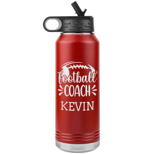 Personalized Football Coach With Name Water Bottle | Insulated Water Bottle with Custom Name, Engraved Gift for Coaches & Football Players