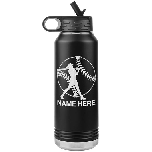 Custom Softball Player Water Bottle: Laser Etched Insulated Tumbler