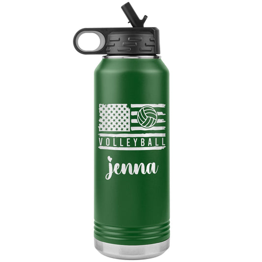 Custom Volleyball USA Flag Player With Name Water Bottle/Volleyball Team Gift/Volleyball Coach Water Bottle Gift/Laser Etched Gift With Name