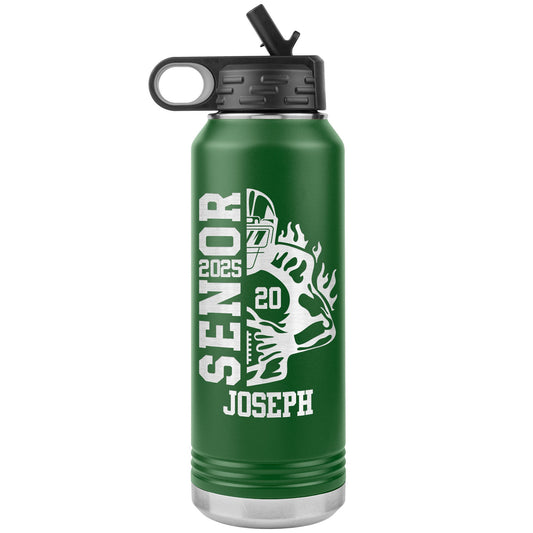 Custom Football Player Water Bottle: Laser Etched Tumbler, Gift for Coaches