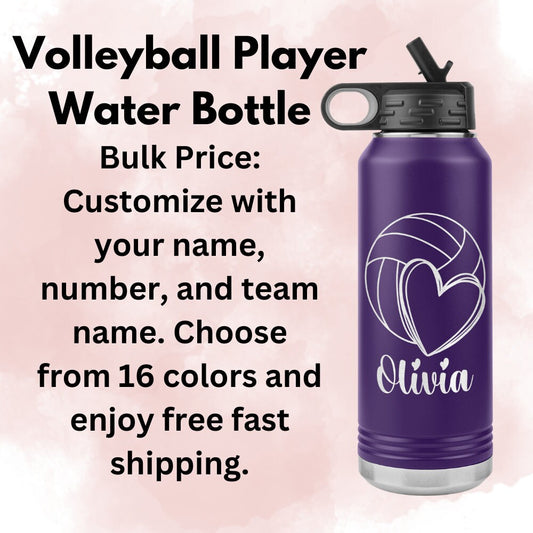 Custom Volleyball Team Water Bottle: Laser Etched Gift