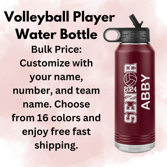Custom Volleyball Team Water Bottle: Laser Etched Gift