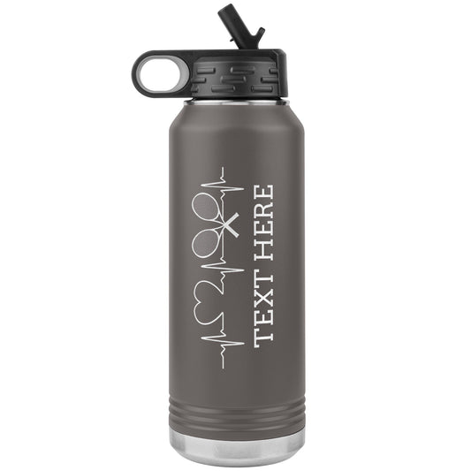 Personalized Tennis Tumbler: Engraved Stainless Steel Water Bottle, 32oz