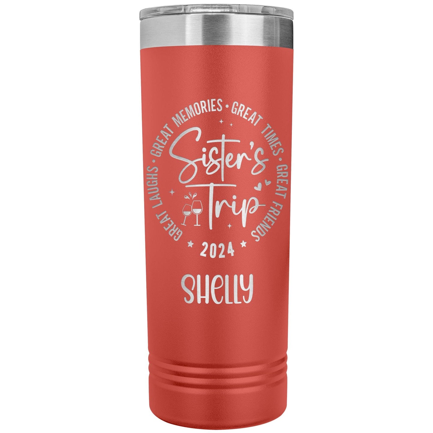 Personalized Sisters Trip Tumbler | Engraved Stainless Steel Cup | Insulated 22oz Skinny Tumbler, Family, Beach, Cruise, Travel Gift
