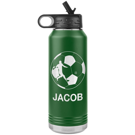 Custom Soccer Player With Name Water Bottle/Soccer Team Gift/Soccer Coach Water Bottle Gift/Laser Etched Insulated Water Bottle With Name