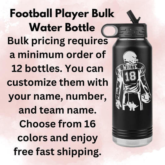 Custom Football Player Water Bottle: Laser Etched Tumbler, Gift for Coaches