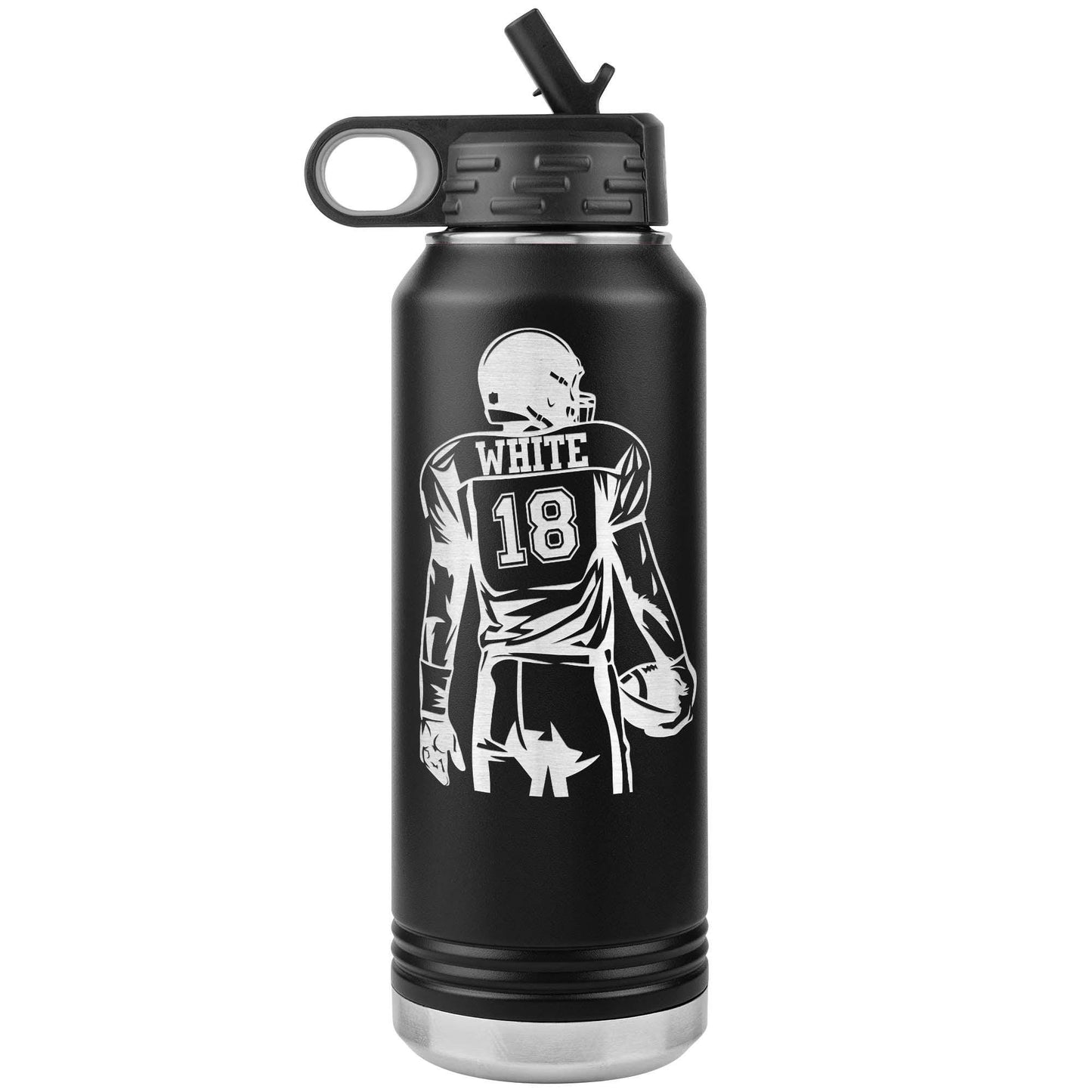 Custom Football Player Water Bottle: Laser Etched Tumbler, Gift for Coaches