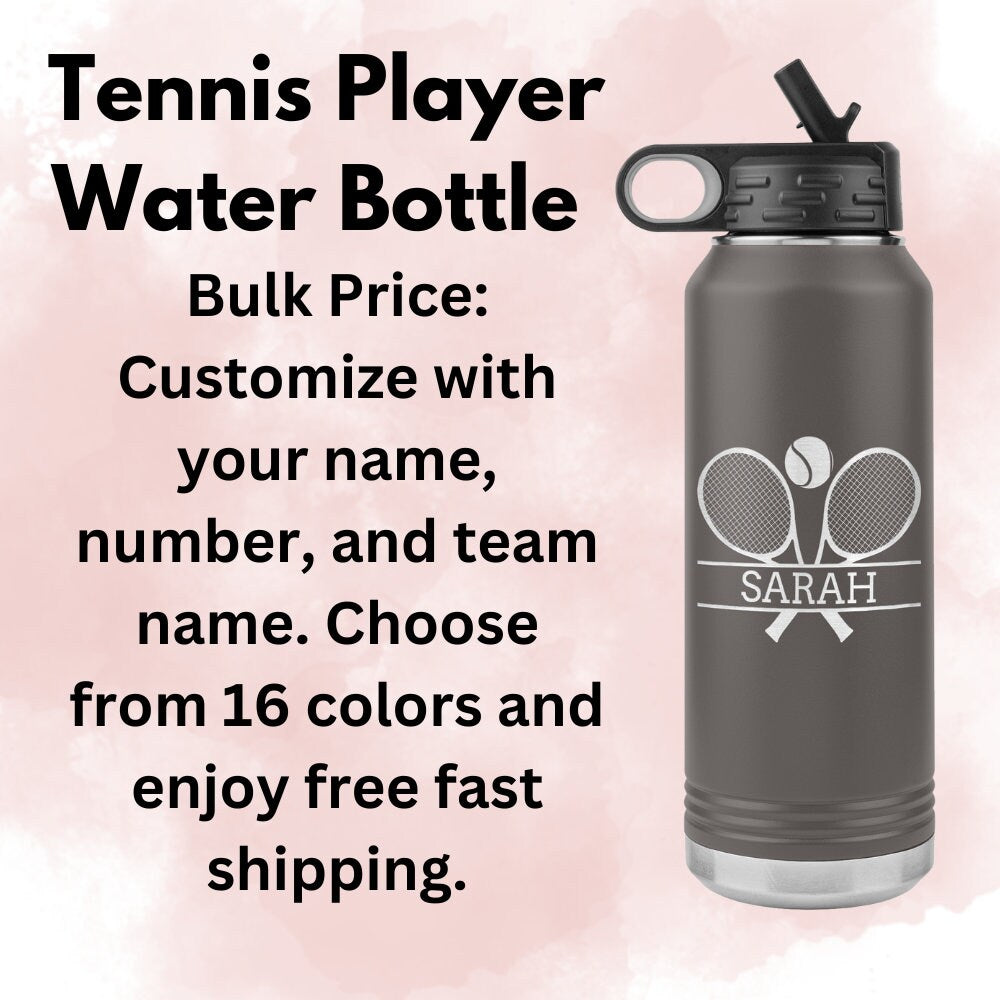 Custom Laser Etched Tennis Team Water Bottle: 32oz Insulated Tumbler
