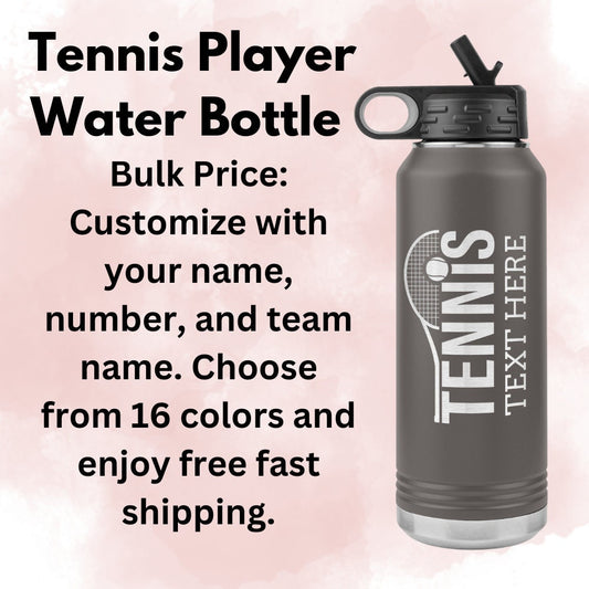 Custom Tennis Team Water Bottle: Laser Etched 32oz Tumbler