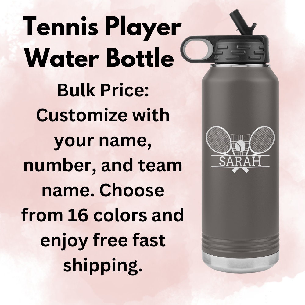 Custom Laser Etched Tennis Team Water Bottle: 32oz Insulated Tumbler