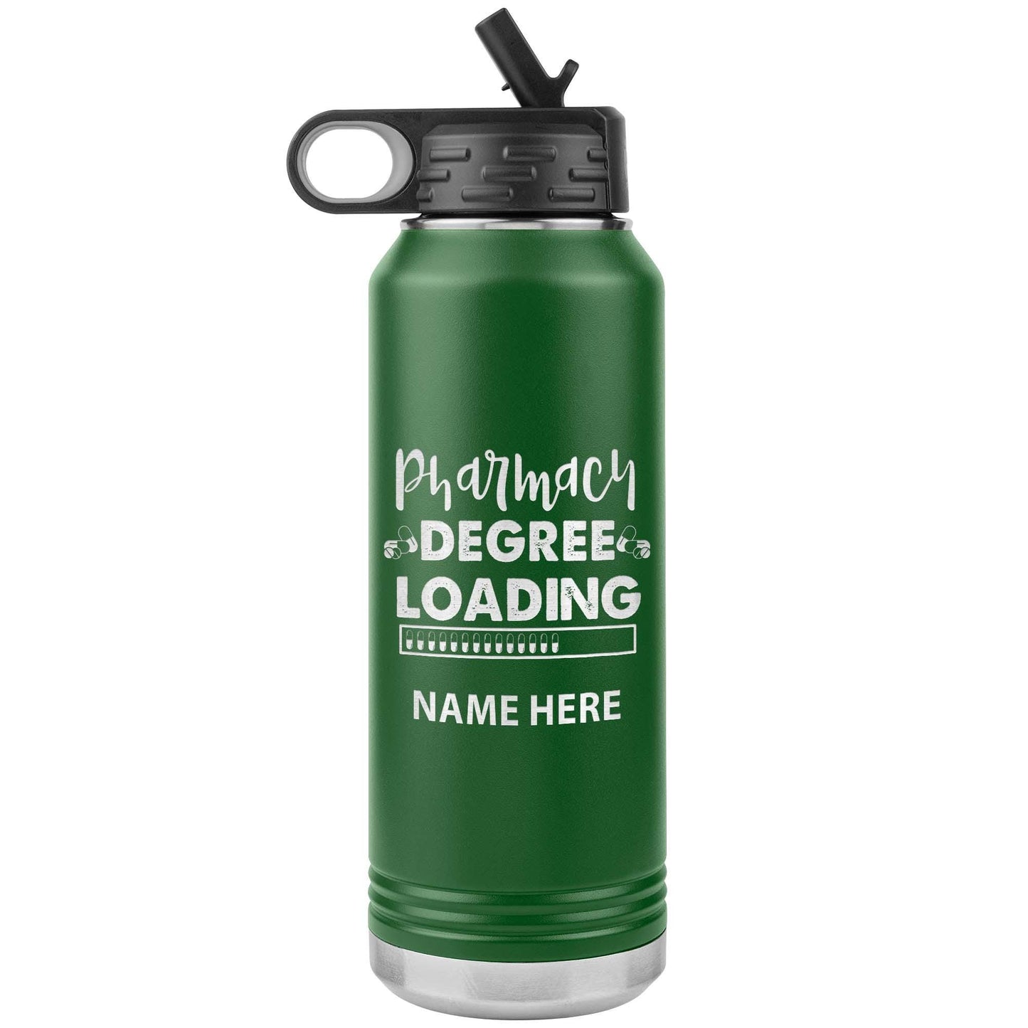 Personalized Pharmacist Water Bottle: 32oz Engraved Flip Top