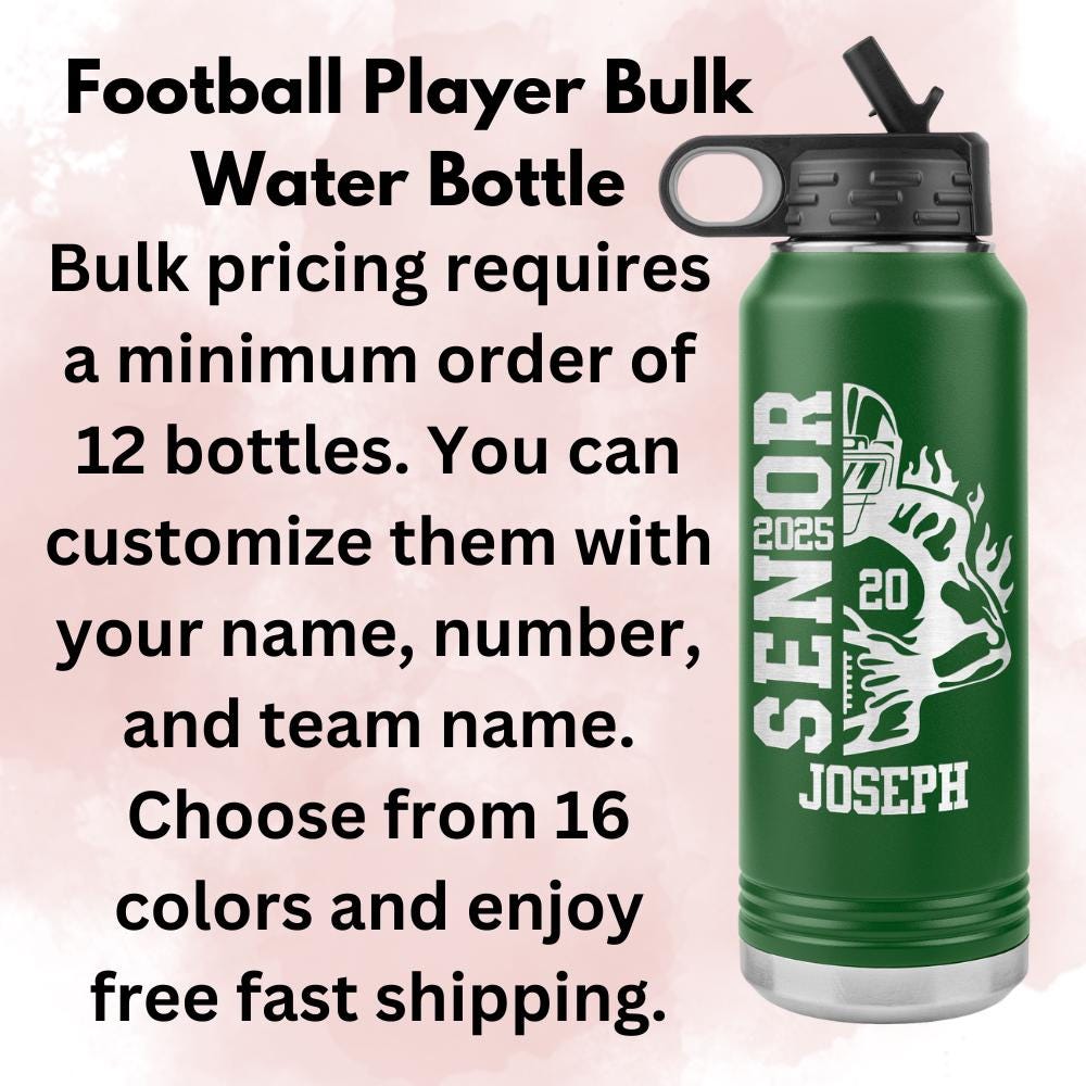 Custom Football Player Water Bottle: Laser Etched Tumbler, Gift for Coaches