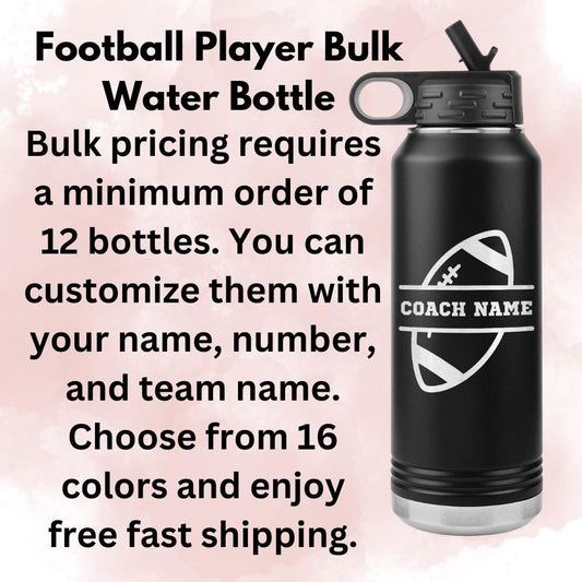 Custom Football Team Water Bottle: Laser Etched Tumbler, Coach & Player Gift