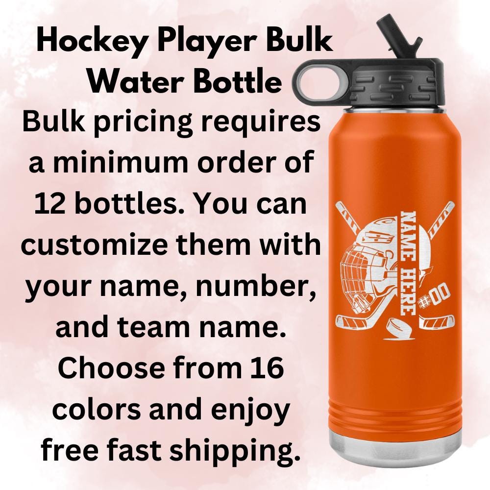 Custom Laser Etched Hockey Water Bottle: 32oz Stainless Steel Tumbler